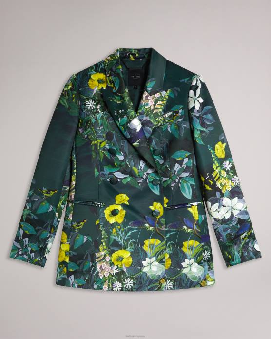 Ted Baker femmes 60VD248 vêtements aikaa veste croisée en satin imprimé vert foncé