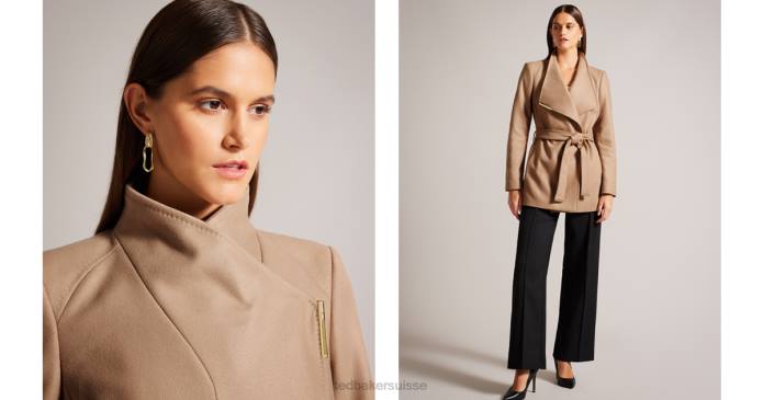 Ted Baker femmes 60VD258 vêtements manteau court cache-cœur en laine roses chameau