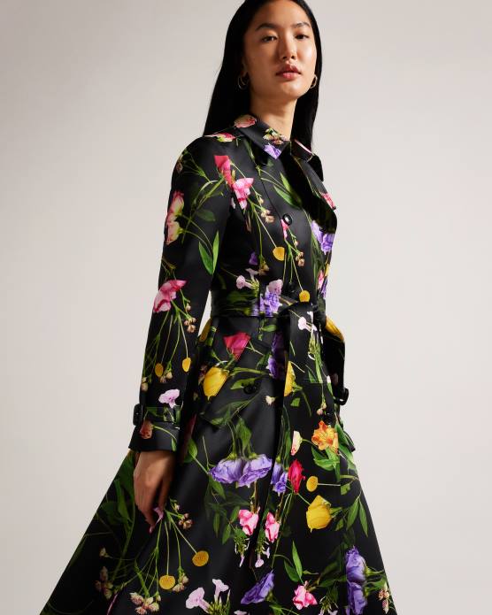 Ted Baker femmes 60VD358 vêtements moiraa - trench-coat croisé à fleurs noir