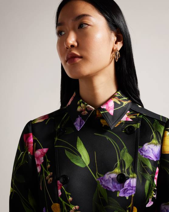 Ted Baker femmes 60VD358 vêtements moiraa - trench-coat croisé à fleurs noir