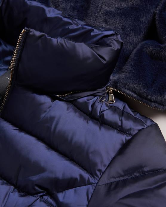 Ted Baker femmes 60VD78 vêtements long manteau imperméable matelassé Aliciee marine