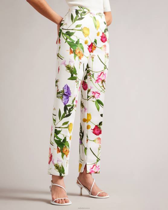 Ted Baker femmes 60VD320 vêtements ziaaht - pantalon fuselé à imprimé fleuri blanc
