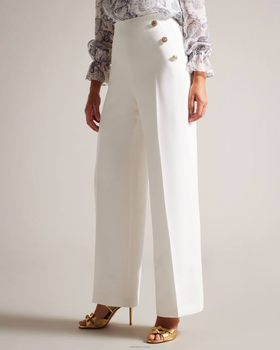 Ted Baker femmes 60VD332 vêtements llaylat pantalon large à boutons embossés blanc