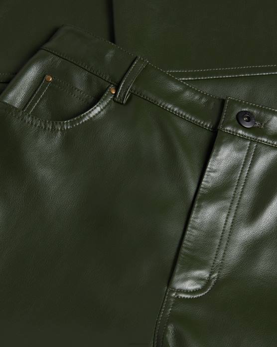 Ted Baker femmes 60VD44 vêtements pantalon droit en similicuir à carreaux kaki