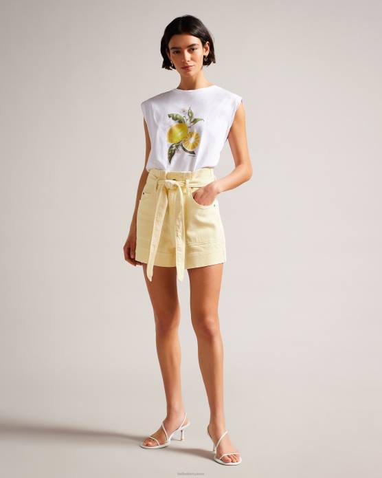 Ted Baker femmes 60VD382 vêtements Danikii - Short en jean taille haute à nouer jaune clair