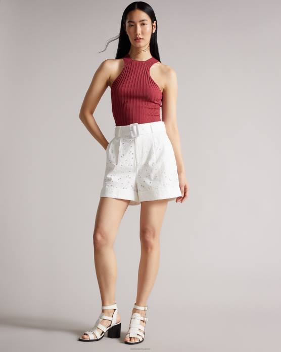 Ted Baker femmes 60VD566 vêtements Suzet short ajusté avec ceinture blanc