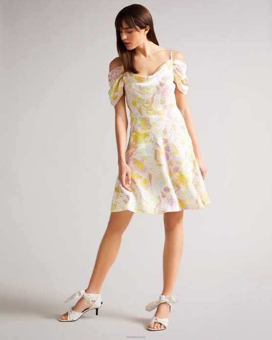 Ted Baker femmes 60VD490 vêtements Camily - Robe courte en satin avec col bénitier blanc