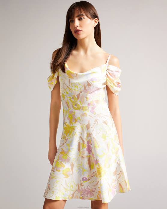 Ted Baker femmes 60VD490 vêtements Camily - Robe courte en satin avec col bénitier blanc