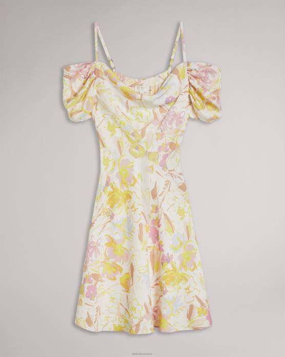 Ted Baker femmes 60VD490 vêtements Camily - Robe courte en satin avec col bénitier blanc