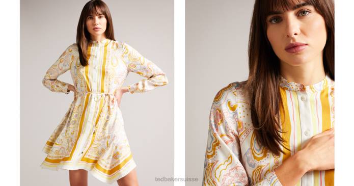 Ted Baker femmes 60VD493 vêtements robe chemise paulita à ourlet mouchoir jaune