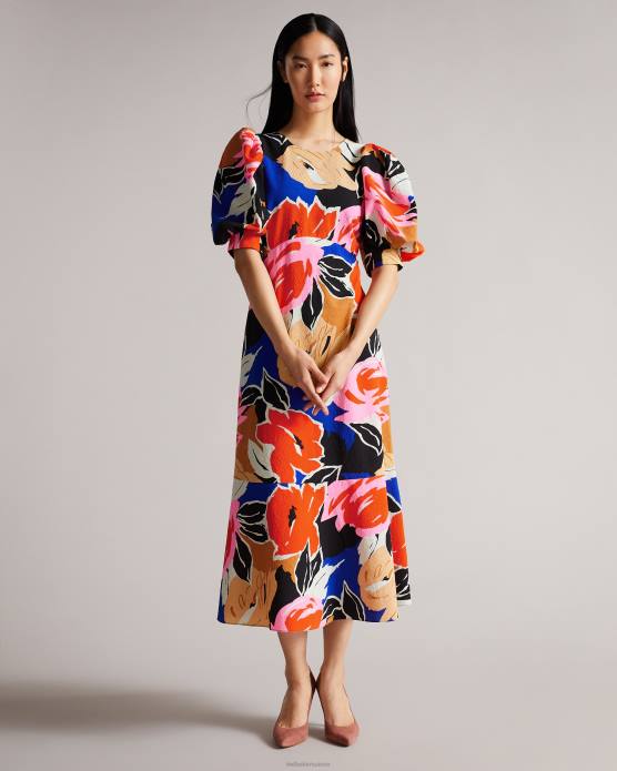 Ted Baker femmes 60VD503 vêtements robe midi à imprimé floral harpia noir