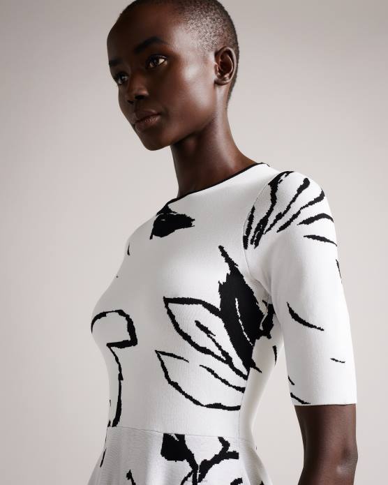 Ted Baker femmes 60VD505 vêtements robe patineuse en jacquard savina blanc