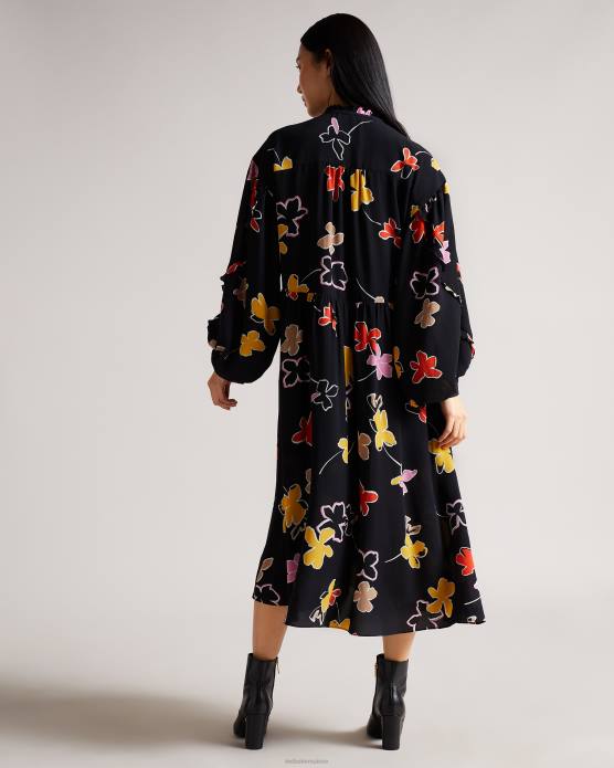 Ted Baker femmes 60VD538 vêtements Yviee New World - Robe midi oversize à volants noir