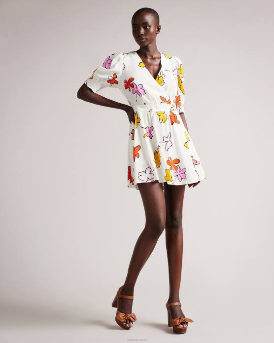 Ted Baker femmes 60VD544 vêtements Wesllie - Robe courte imprimée cache-cœur blanc