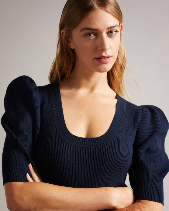 Ted Baker femmes 60VD581 vêtements robe moulante à encolure dégagée Dollra bleu foncé