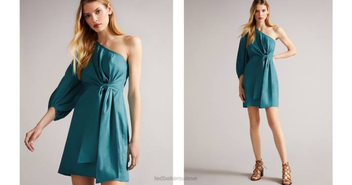 Ted Baker femmes 60VD598 vêtements Lauica - Robe courte asymétrique avec lien à la taille turquoise