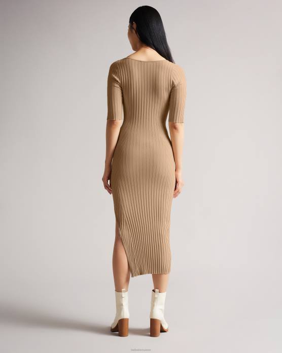 Ted Baker femmes 60VD621 vêtements Kiierra - Robe en maille avec fente latérale brun clair