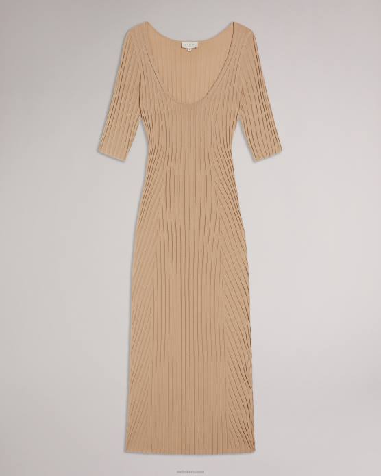 Ted Baker femmes 60VD621 vêtements Kiierra - Robe en maille avec fente latérale brun clair