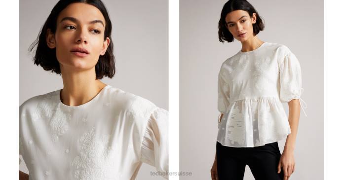 Ted Baker femmes 60VD545 vêtements karni - haut à manches bouffantes exagérées blanc