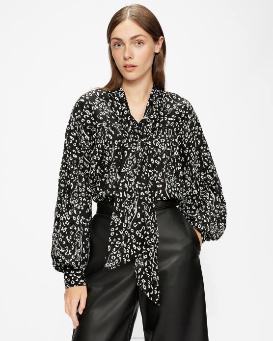 Ted Baker femmes 60VD555 vêtements blouse imprimée à col lavallière Gaelle noir