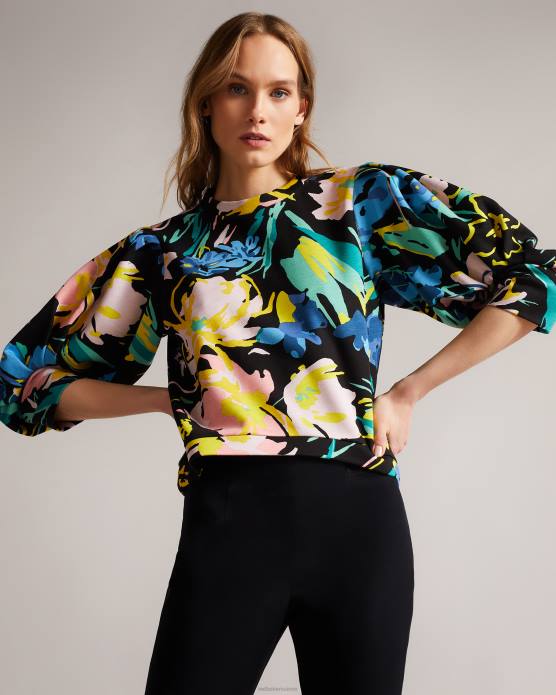 Ted Baker femmes 60VD574 vêtements ragnila pull fleuri à manches larges noir