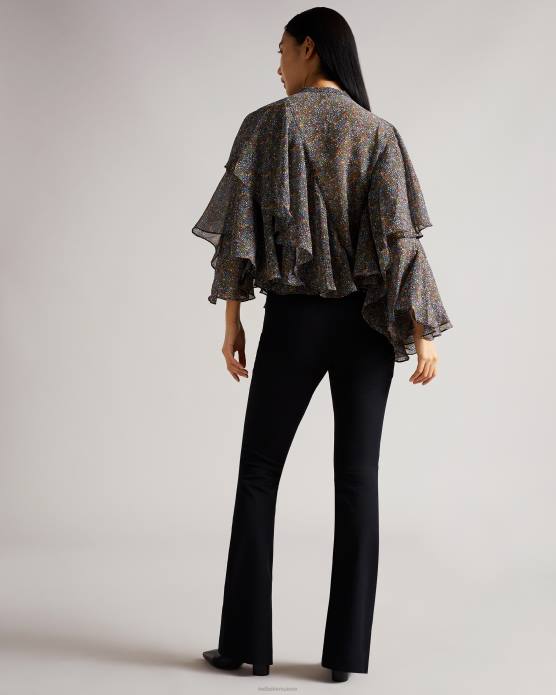 Ted Baker femmes 60VD579 vêtements Pinku - Blouse à volants imprimée Retro Flood noir