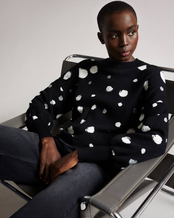 Ted Baker femmes 60VD635 vêtements ssaskia pull en maille jacquard à ourlet arrondi noir