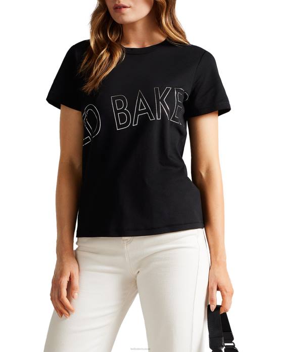 Ted Baker femmes 60VD494 vêtements t-shirt en coton métallisé griffé Malom noir