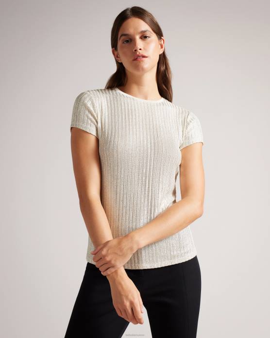Ted Baker femmes 60VD516 vêtements catrino t-shirt ajusté métallisé Ivoire