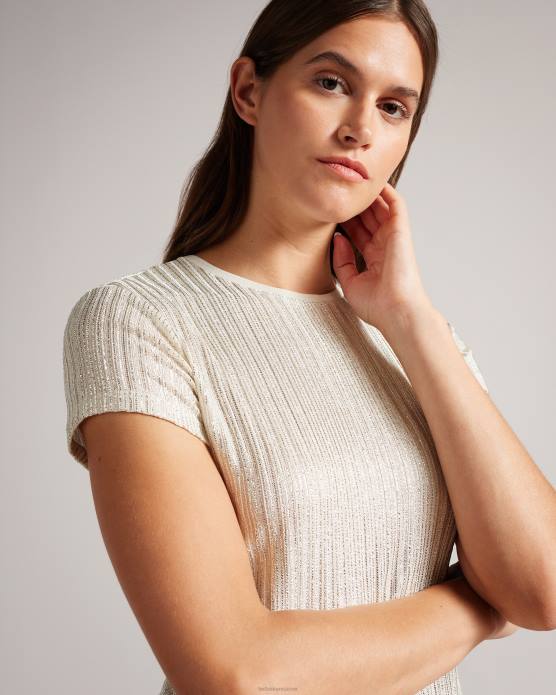 Ted Baker femmes 60VD516 vêtements catrino t-shirt ajusté métallisé Ivoire
