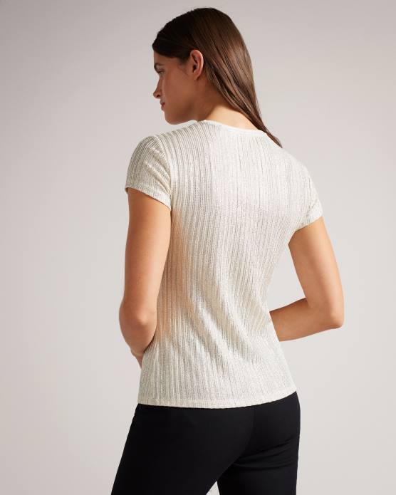Ted Baker femmes 60VD516 vêtements catrino t-shirt ajusté métallisé Ivoire