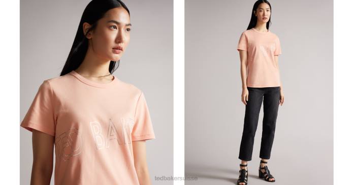 Ted Baker femmes 60VD551 vêtements t-shirt en coton métallisé griffé Malom rose sombre