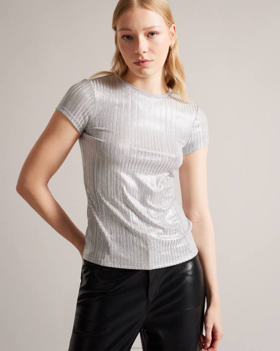 Ted Baker femmes 60VD556 vêtements catrino t-shirt ajusté métallisé argent
