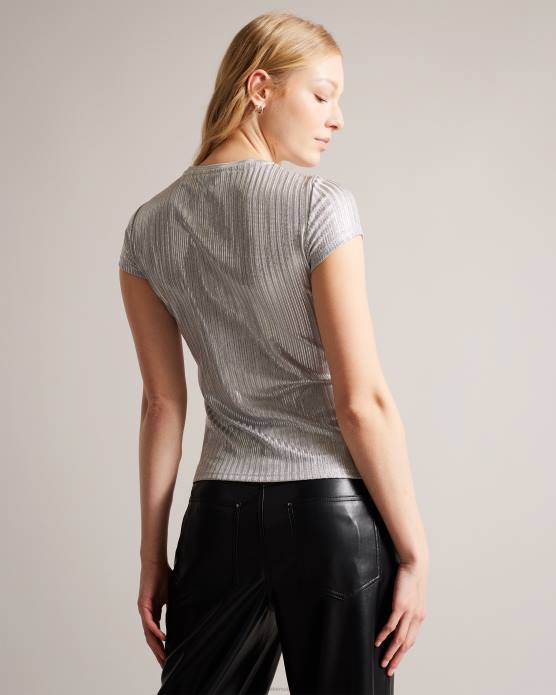 Ted Baker femmes 60VD556 vêtements catrino t-shirt ajusté métallisé argent