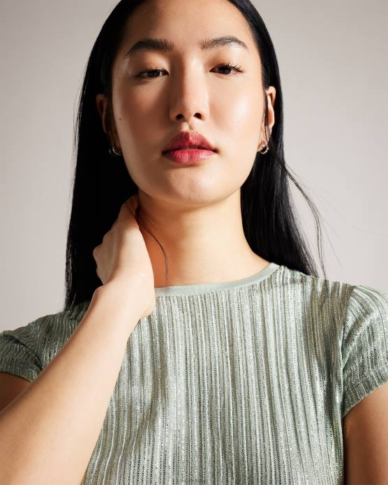 Ted Baker femmes 60VD609 vêtements catrino t-shirt ajusté métallisé pl-vert