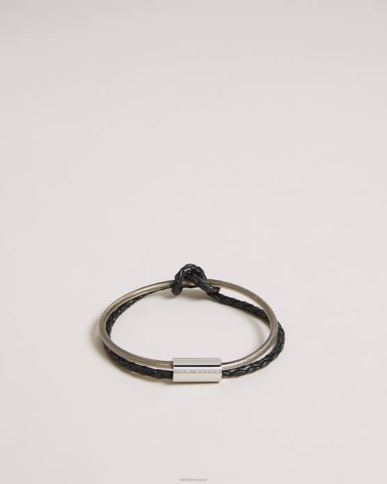 Ted Baker Hommes 60VD1827 accessoires bracelet en cuir et métal noué Geramee couleur argent