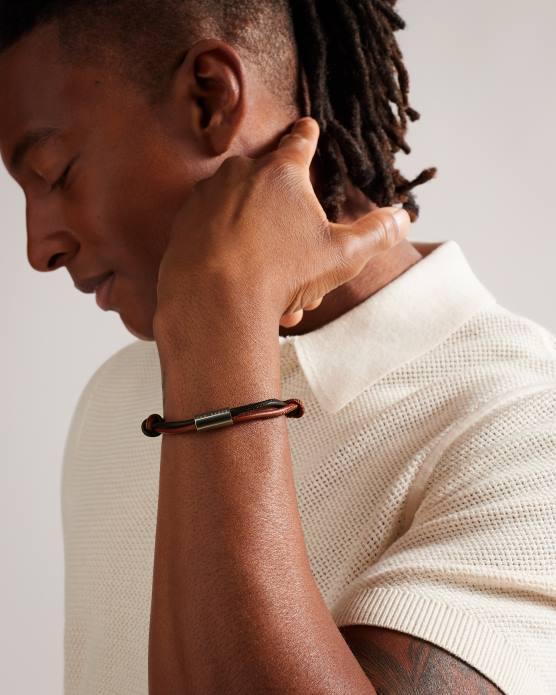Ted Baker Hommes 60VD1929 accessoires bracelet en cuir noué John couleur argent
