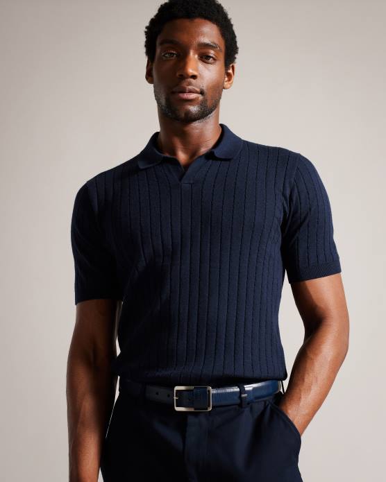 Ted Baker Hommes 60VD1953 accessoires ceinture à boucle à barre centrale Koen marine