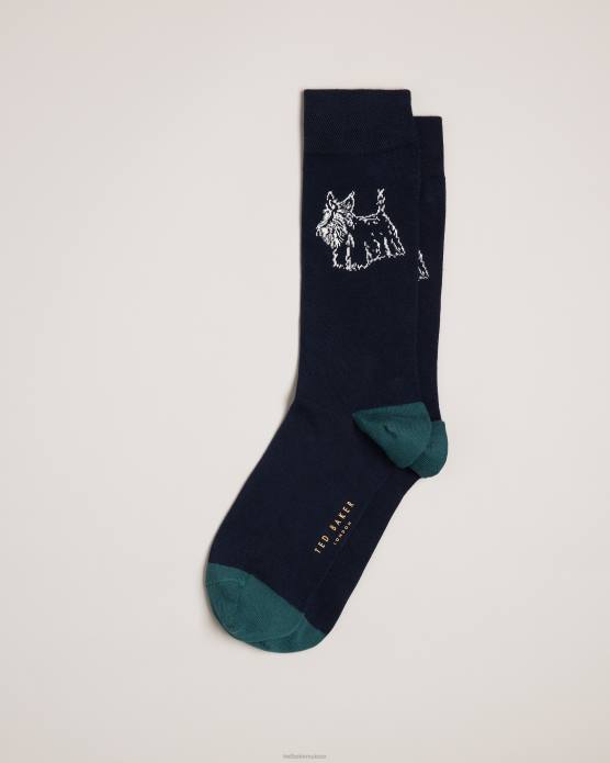 Ted Baker Hommes 60VD1830 accessoires chaussettes à imprimé chien scottie bleu marine foncé