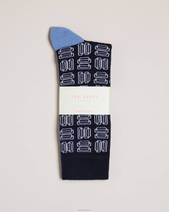 Ted Baker Hommes 60VD1946 accessoires chaussettes à motif géométrique Gridsoc bleu marine foncé