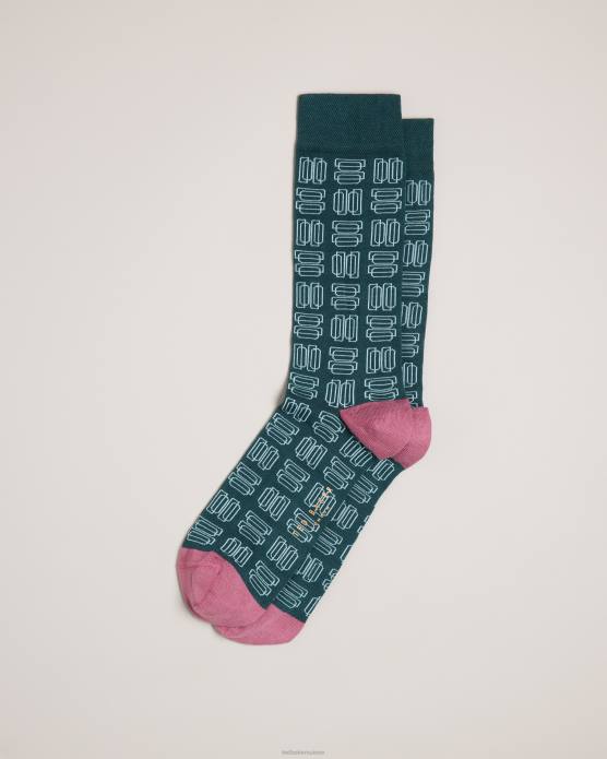 Ted Baker Hommes 60VD1976 accessoires chaussettes à motif géométrique Gridsoc vert
