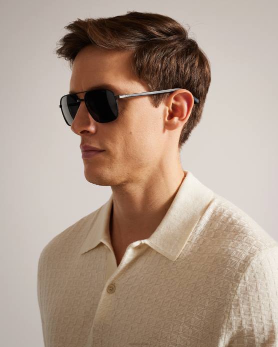 Ted Baker Hommes 60VD2058 accessoires lunettes de soleil aviateur carrées en métal noir