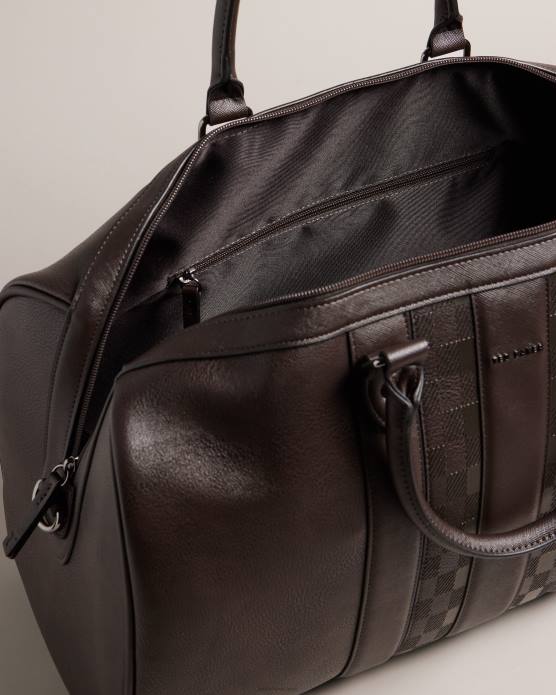 Ted Baker Hommes 60VD1741 Sacs fourre-tout Waylin House Check en PU chocolat brun
