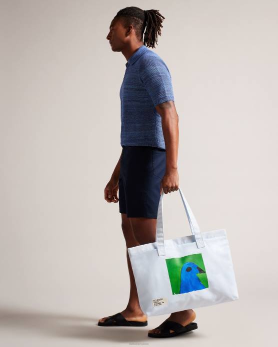 Ted Baker Hommes 60VD1754 Sacs sac de plage à oiseaux peints Burdey bleu clair