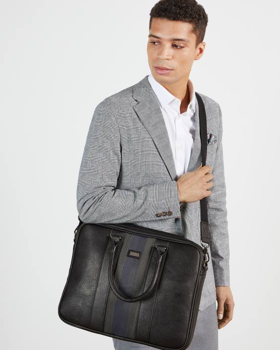 Ted Baker Hommes 60VD1788 Sacs porte-documents en cuir à rayures cherade noir