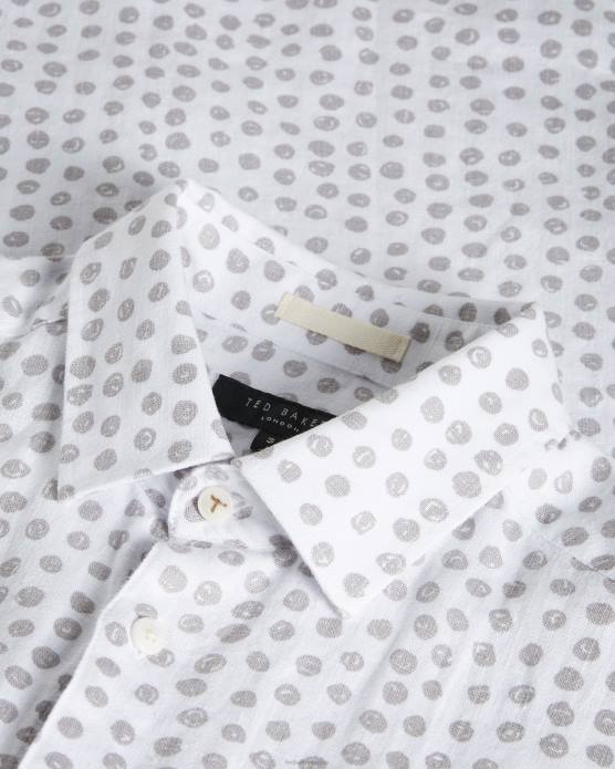 Ted Baker Hommes 60VD1652 vêtements aillon chemise à pois à manches longues gris