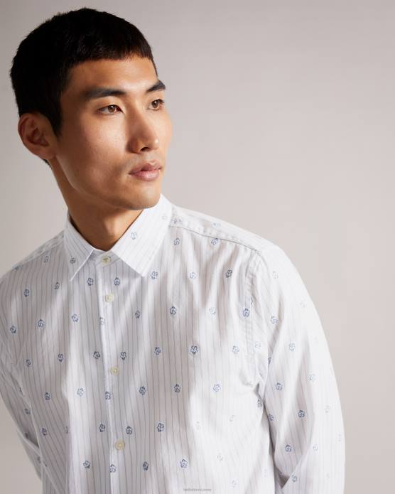 Ted Baker Hommes 60VD1653 vêtements chemise coupe fleurie à rayures Marshes LS blanc