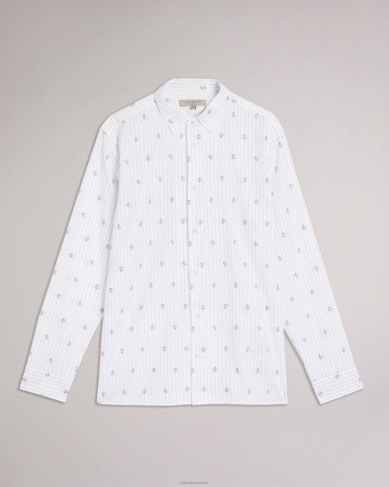 Ted Baker Hommes 60VD1653 vêtements chemise coupe fleurie à rayures Marshes LS blanc