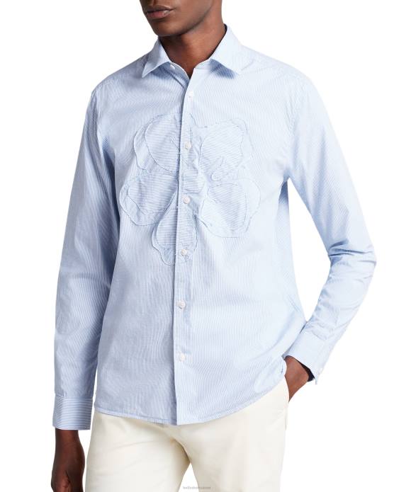 Ted Baker Hommes 60VD1654 vêtements Evadnee - Chemise rayée à manches longues avec détail magnolia bleu