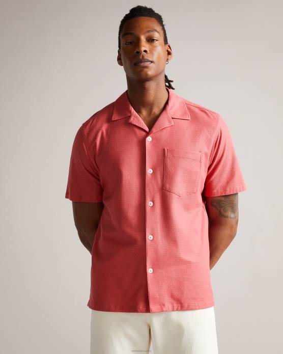 Ted Baker Hommes 60VD1698 vêtements chemise en jersey piqué à manches courtes Chatley rose